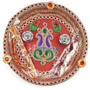 Red Base Kalash Handicraft Rakhi Pooja Thali