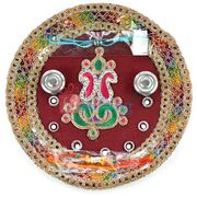 Maroon Base Kundan Kalash Traditional Rakhi Pooja Thali