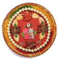Pearl Rakhi Pooja Thali with Kundan and Gota Work