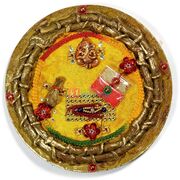 Hand Made Rakhi Pooja Thali of Paper Mache with Velvet Base