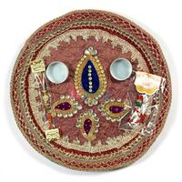 Kundan Worked Rakhi Pooja Thali with Two Rakhi and Roli Chawal Box