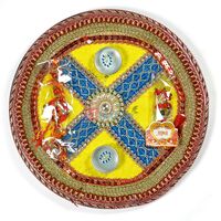 Multi Color Central Pearl Flower Rakhi Pooja Thali