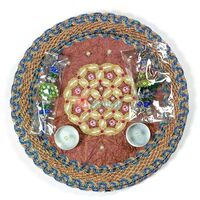 Centrally Pearl Leafs Flower Rakhi Pooja Thali