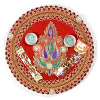 Designer Zardozi Leaf Rakhi Pooja Thali