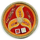 Handmade Paper Leaf Pearl Flower Mouli Rakhi Pooja Thali