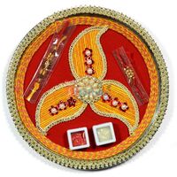 Handmade Paper Leaf Pearl Flower Mouli Rakhi Pooja Thali