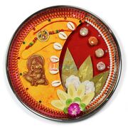Traditional Pearl White Rose Rakhi Pooja Thali