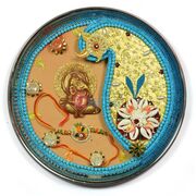 Blue Beads Conch Flower Ganesha Rakhi Pooja Thali