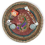Beautiful Peacock Kundan Zardozi Rakhi Pooja Thali