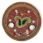 Twin Velvet Kundan Leaf Pearl Pooja Thali