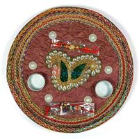Twin Velvet Kundan Leaf Pearl Pooja Thali