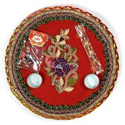 Tranditionally Handmade Zardozi Rakhi Pooja Thali