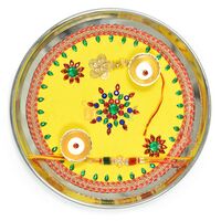 Amazing Multi Color Kundan Worked Rakhi Pooja Thali