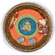 Ganesha Zardozi Handmade Paper Base Rakhi Thali