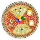 Chunari Print Base Flower Rakhi Pooja Thali