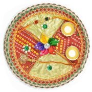 Chunari Print Base Flower Rakhi Pooja Thali