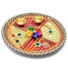 Chunari Print Base Flower Rakhi Pooja Thali