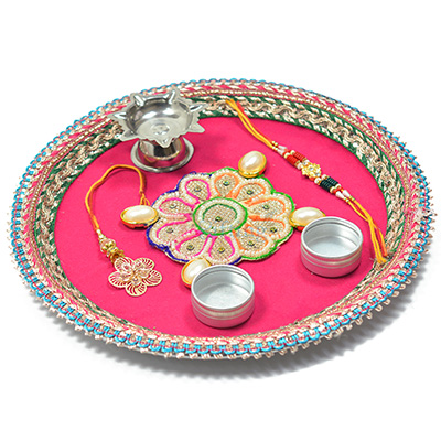 Pearl and Flower Traditional Rakhi Pooja Thali
