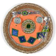 Designer Kundan Flower Zardozi Velvet Rakhi Thali