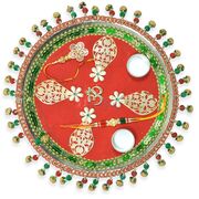 Om Rakhi Pooja Thali with Dropped Border