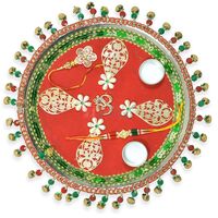Om Rakhi Pooja Thali with Dropped Border