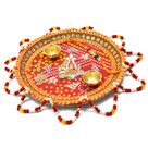 Chunari Print Base Zigzag Border Rakhi Pooja Thali