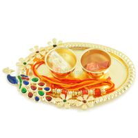 Awesome Peacock Rakhi Pooja Thali with Roli Chawal Holder