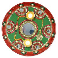 Fabulous Painted Mirror and Pearl Worked Rakhi Pooja Thali