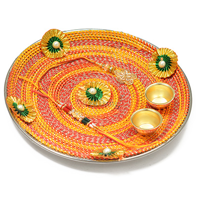 Fabulous Handicraft Mauli Worked Rakhi Pooja Thali