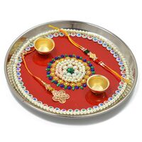 Marvellous Pearl Designer Rakhi Pooja Thali