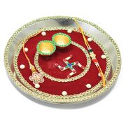 Golden Border Swastic Rakhi Pooja Thali