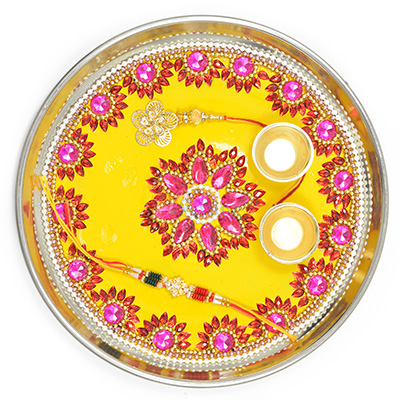 Pink and Red Floral Awesome Rakhi Pooja Thali