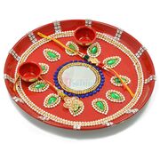 Painted Leaf of Pearl Amazing Rakhi Pooja Thali
