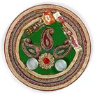 Kundan Velvet Zardozi Leaf Rakhi Pooja Thali