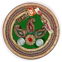 Kundan Velvet Zardozi Leaf Rakhi Pooja Thali