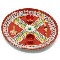 Painted Flowered Base Designer Rakhi Pooja Thali