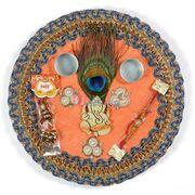 Beautiful Traditional Peacock Ganesha Pearl Rakhi Pooja Thali