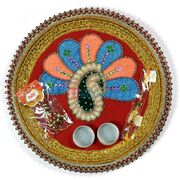 Dancing Peacock Pearl Rakhi Pooja Thali
