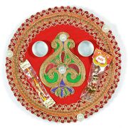 Beautiful Red Base Pearl Zardozi Rakhi Pooja Thali