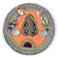 Designer Kundan Gota Rakhi Pooja Thali