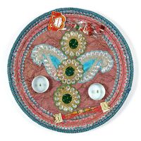 Kundan Flower Handmade Paper Base Rakhi Pooja Thali
