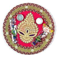 Amazing Pearl Embroidery Designer Rakhi Pooja Thali
