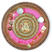 Wonderful Kundan Work Ganesha Rakhi Pooja Thali