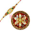 Flower Ganesha Rakhi Pooja Thali with Zardosi Kundan Rakhi