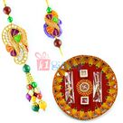Swatik Mauli Thali for Rakhi Pooja Kundan Beads Rakhi Pair