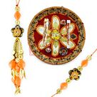 Vinayaka Flower Rakhi Thali with Golden Beads Rakhi Pair