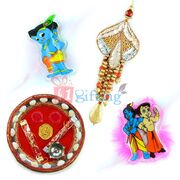 Simply Ganesha Thali with Gota Lumba and 2 Kids Rakhis