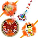 Pearl Swatik Rakhi Thali-Queen Lumba and 2 Kids Rakhi