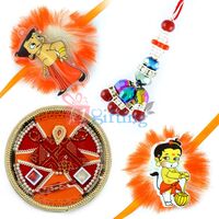 Pearl Swatik Rakhi Thali-Queen Lumba and 2 Kids Rakhi