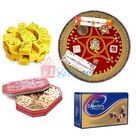 Ganesha Star Moli Rakhi Thali-Soan Papdi-Dry fruits and Rich Dry Fruits Chocolate